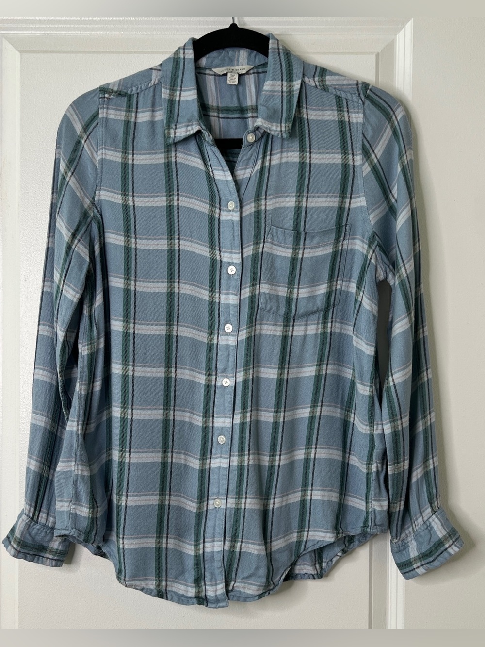 Lucky Brand Blue Plaid Button Up Long Sleeve Shirt Size Small Soft Modal Blend